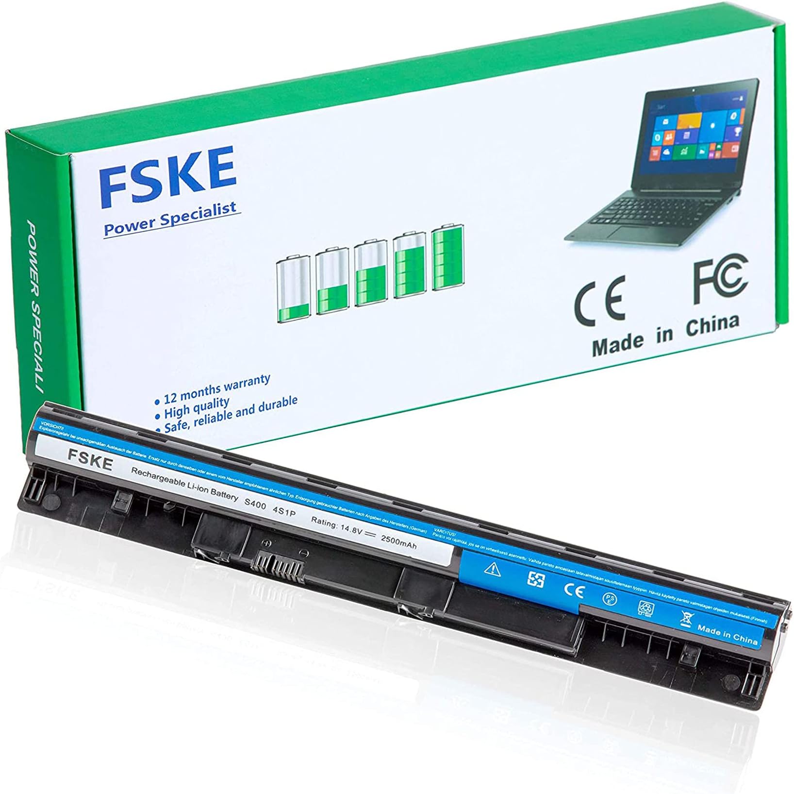 FSKE® L12S4Z01 Battery for LENOVO IdeaPad S400 S300 S310 S310 Touch S400 Touch S400u S405 S410 S410 Touch S415 S415 Touch Series, 14.8V 2500mAh 4-Cell