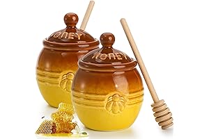 2 Pack Ceramic Honey Pot with Dipper and Lid