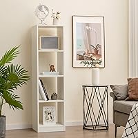 Vista 2 de LOKO Estantería vertical de 4 cubos, estantería independiente estrecha de 56 pulgadas de alto con accesorios anti-caída, organizador de Blanco