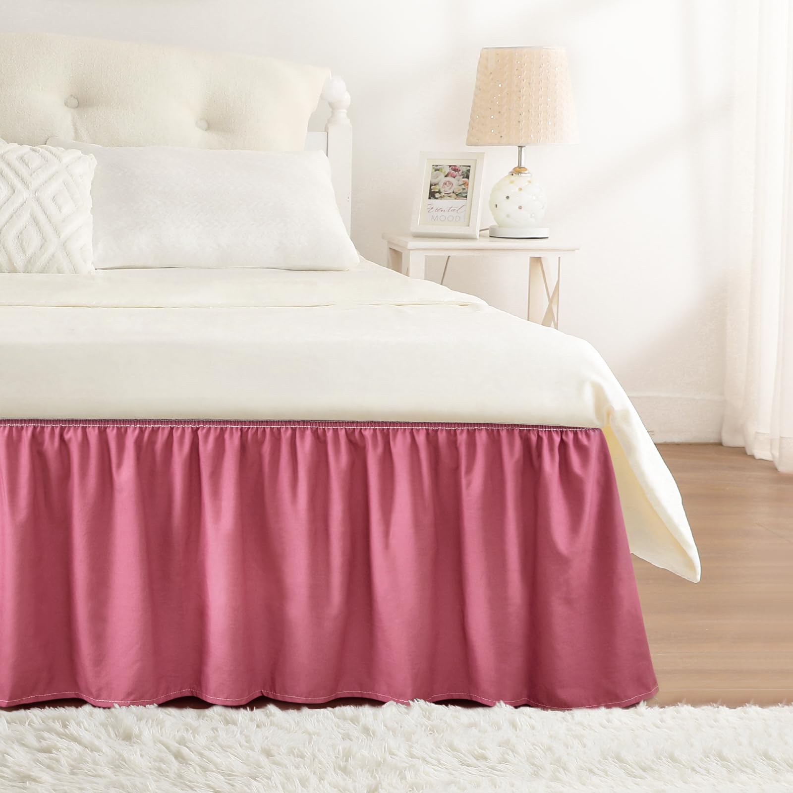 Dusty Red Bed Skirt King Size 15" Drop, Elastic Wrap Around Bedskirt