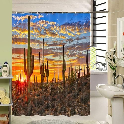 Miniatura 3 de JAWO Cortina de ducha de cactus, naturaleza occidental, naturaleza salvaje oeste, puesta de sol en el desierto de Sonora, cerca de Phoenix, cortina