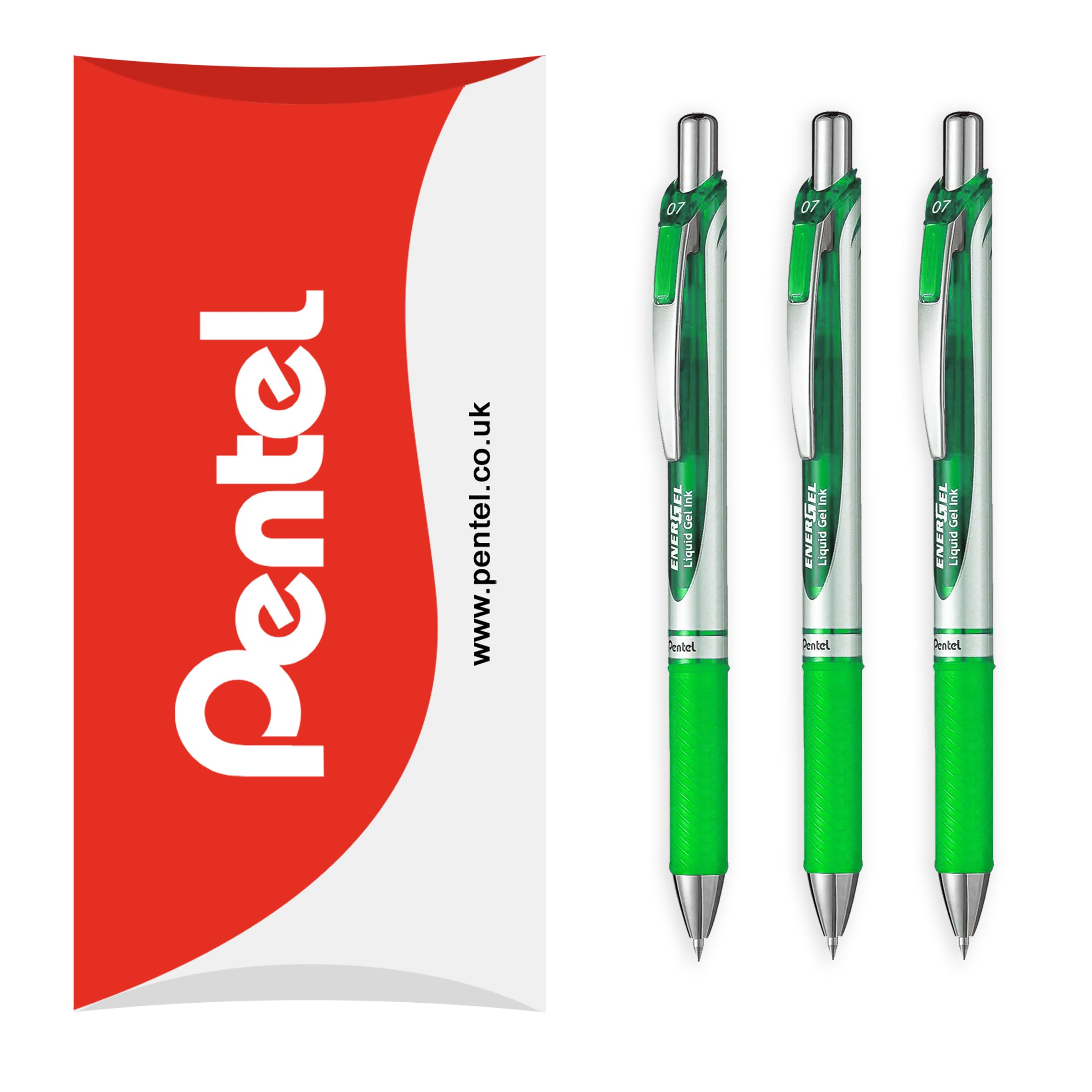 Pentel EnerGel XM BL77 - Retractable Liquid Gel Ink Pen - 0.7mm - 54% Recycled - In Envelope Gift Packaging - Pack of 3 - Lime Green
