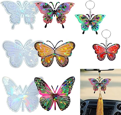Moldes de resina holográfica de silicona, 3 moldes de resina de adorno de mariposa, moldes de resina holográfica mejorados para fundición de resina,