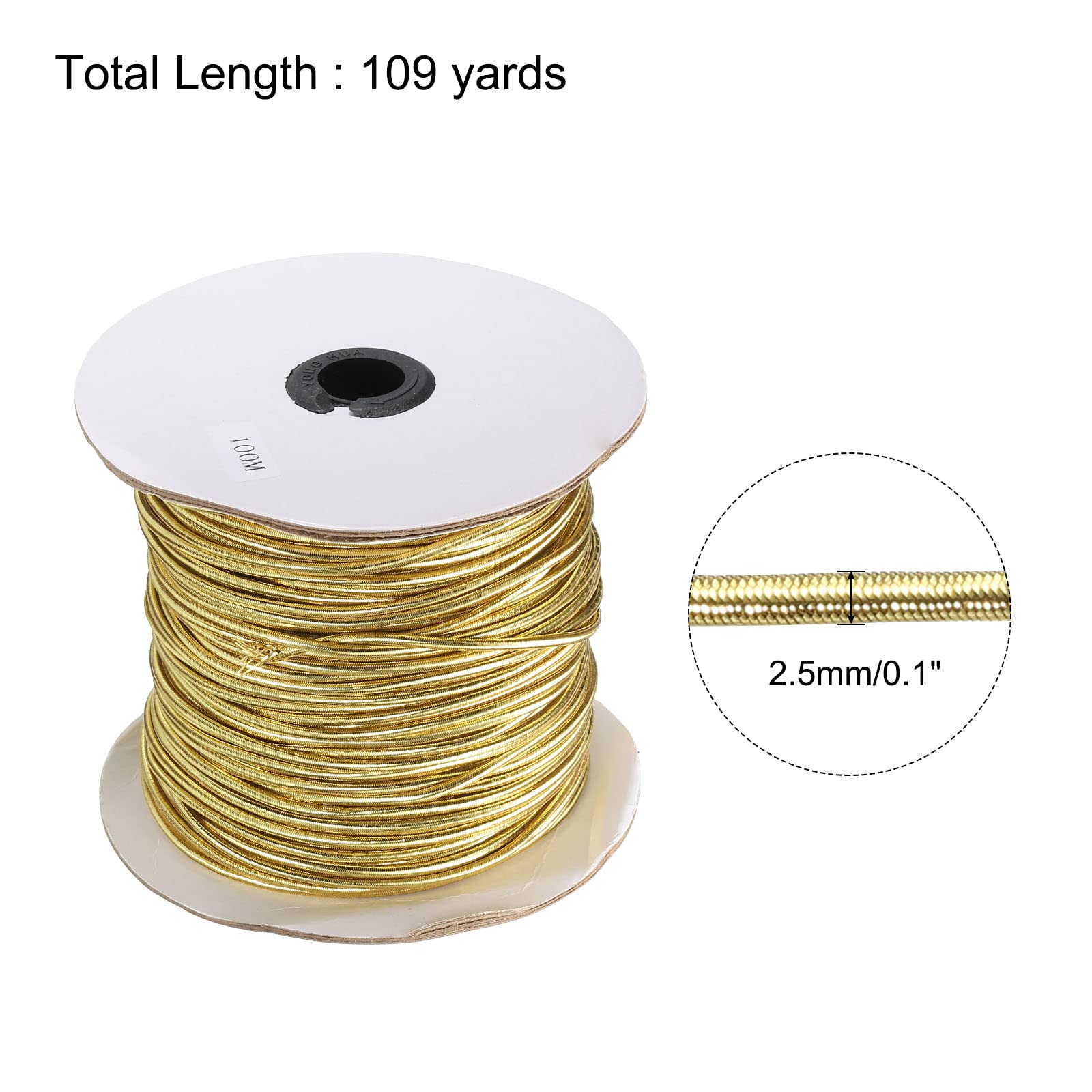 PATIKIL Elastic Cord Heavy Stretch String Rope 2.5mm 109 Yards for Crafting DIY Sewing Hook Straps Camping Tie Down Strap Gold - Image 2