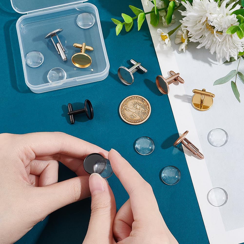 UNICRAFTALE About 8 Sets 4 Colors Stainless Steel Blank Cuffinks Flat Round Cufflink Cabochon Settings 18mm Cuffinks Cabochons Tray Bezel for Apparel Accessories Clothes Buttons Making - Image 4