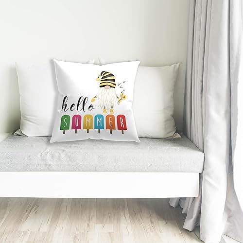 Miniatura 2 de Knibeo Hello Summer - Funda de almohada de helado de gnomo de abeja de miel, 18 x 18 pulgadas, regalos para amantes de los gnomos, mujeres, niñas,