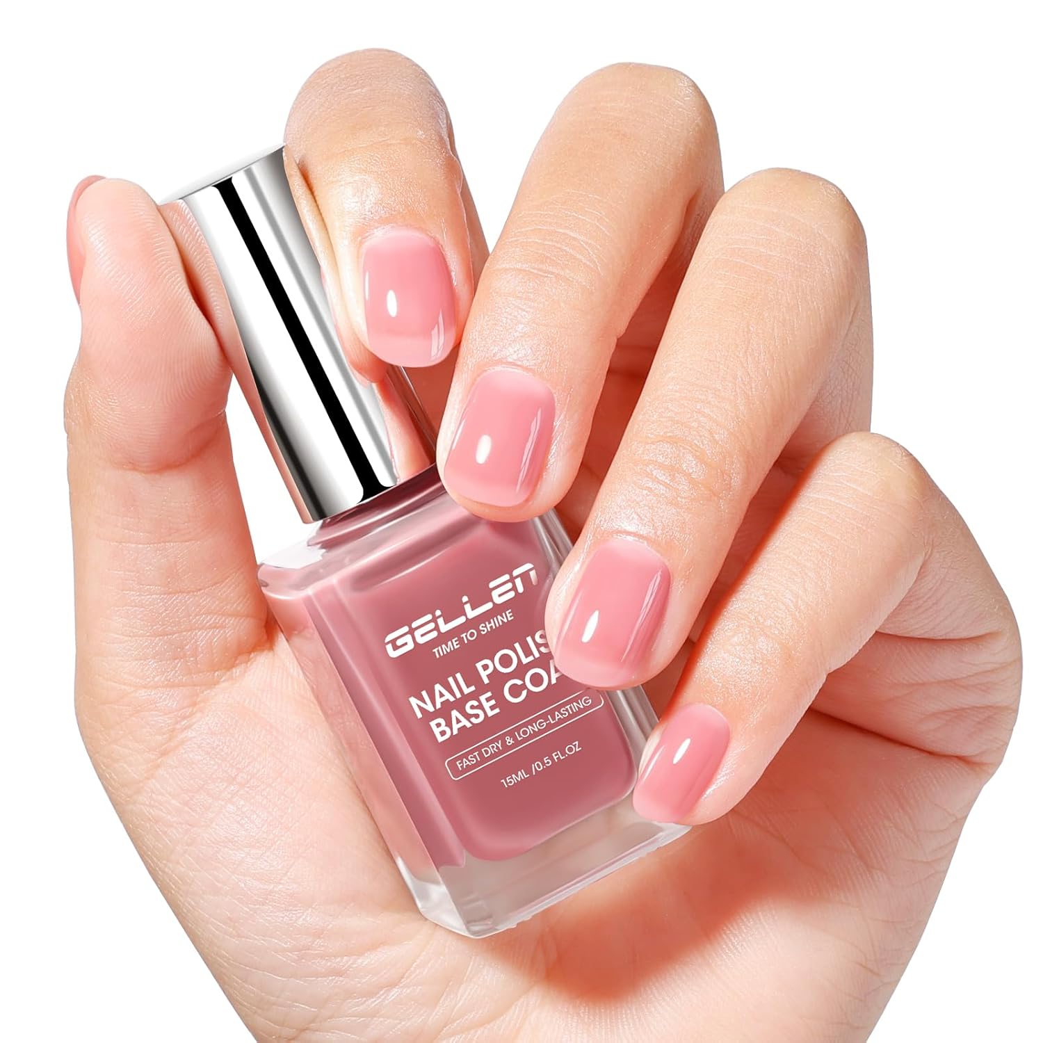 GELLEN Clear Nail Polish Base Top Coat, Sheer Pink Tinted Base Coat & Shine No Wipe Top Coat Strengthen Thin Damaged Natural Nails, Quick Dry Regular Nail Polish Non UV Gel, TPO & Hema Free, Non-toxic