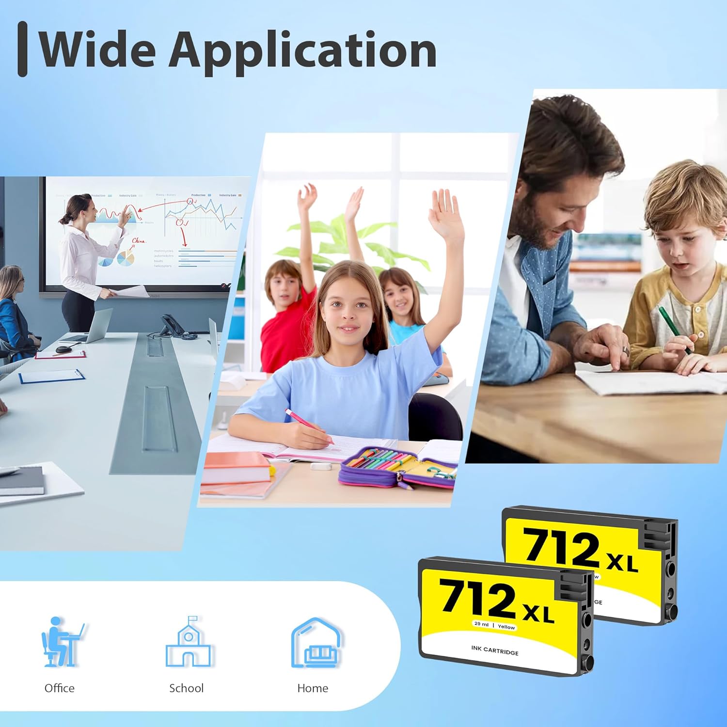 712XL 712 Yellow Ink Cartridge Replacement for HP 712 XL 712XL Yellow Ink Cartridge 3ED69A for DesignJet T650 T630 T230 T250 T210 & Studio Plotter Printer (2-Pack)