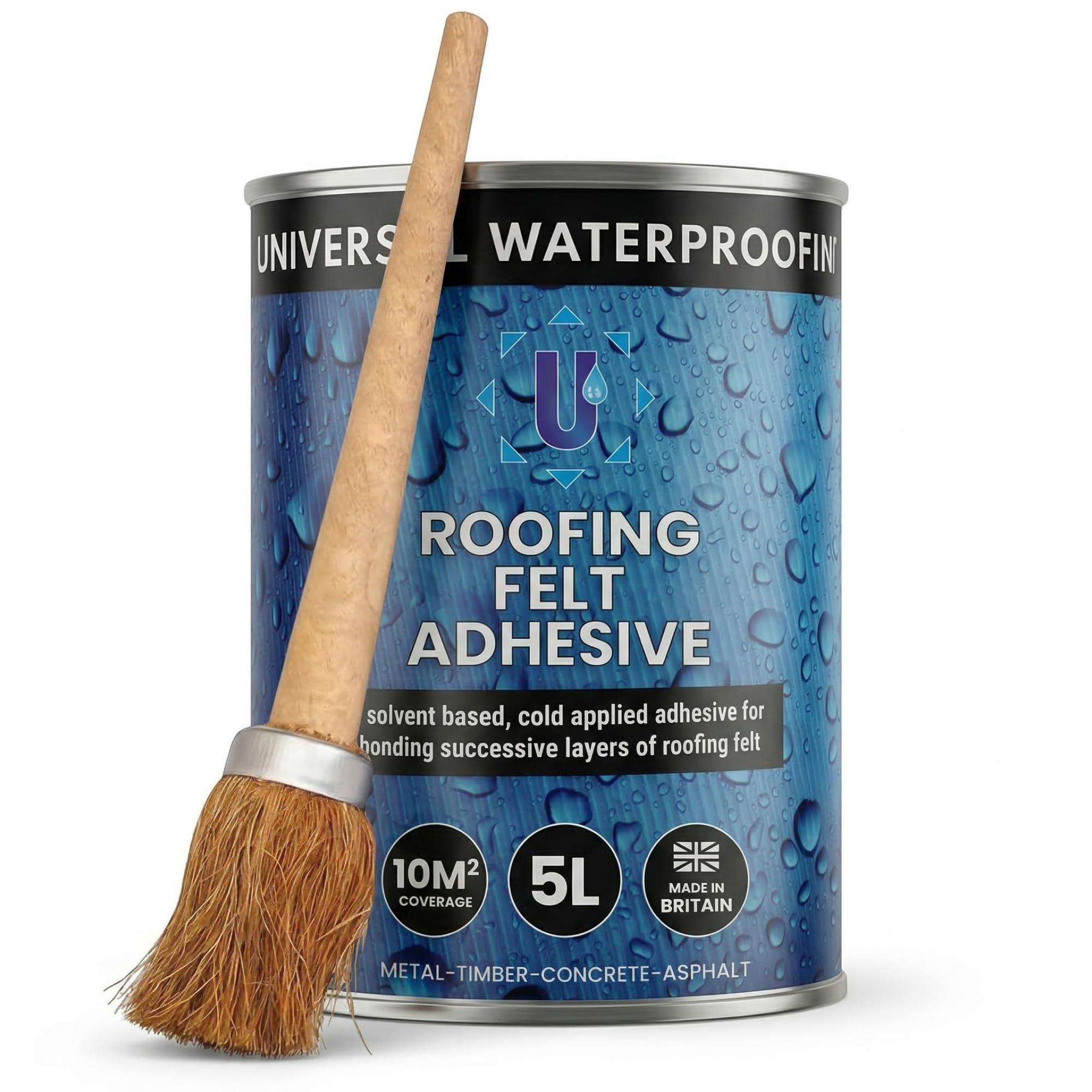Roof Felt Adhesive 5L, 10m² Coverage – Water-Resistant, Strong Bond for Timber, Concrete, Metal & Asphalt – Сold-Applied Bitumen Roofing Felt Adhesive for Shed, Garage & Flat Roof Repair