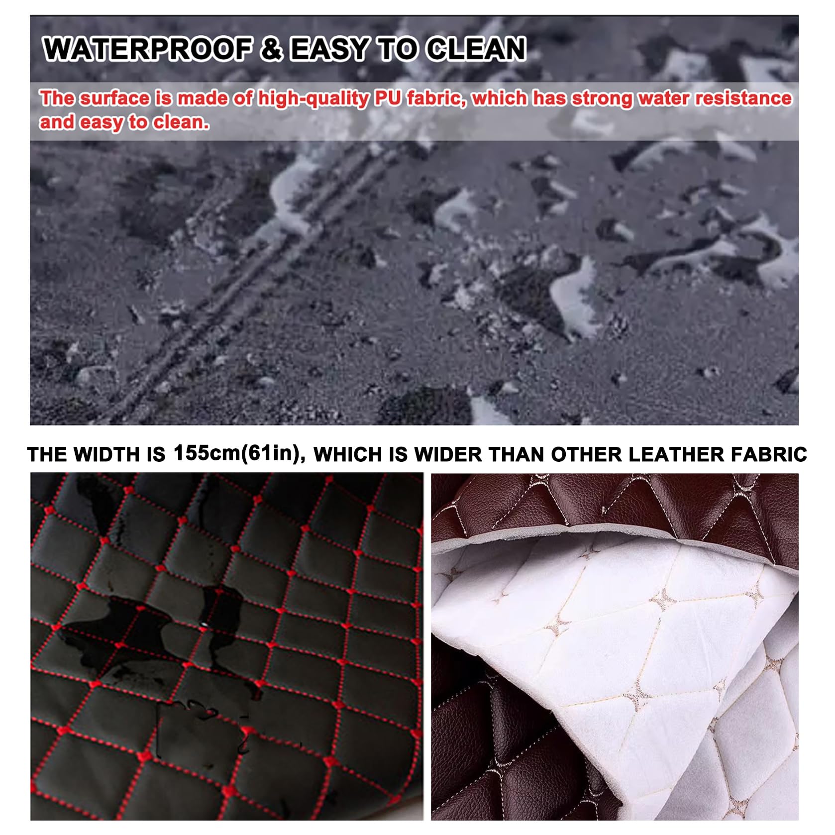 Faux Leather Fabric Quilted Foam Vinyl Fabric Upholstery Thick 6mm Foam Backed for Cars Vehicle Seat Cover Furniture Auto Headliner Repair Headboards DIY Crafts(Size:1.5x1m/59x39in,Color:Red Thread 1) - 5