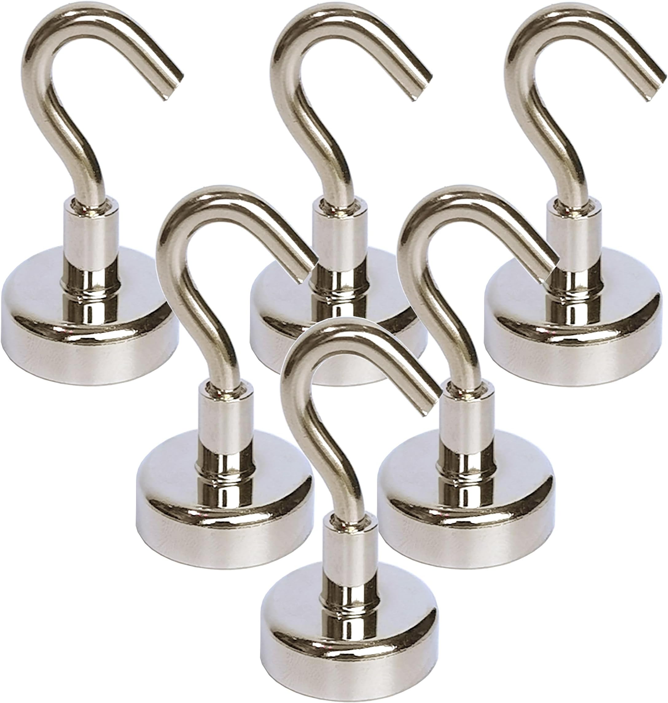 Magnetpro Magnetic Hooks 18 lbs Super Suction Strong Magnet Neodymium Hanging Mighty for Doors, Cabinets, Ceiling, Fixtures, Industrial Fixtures (6 Pack)