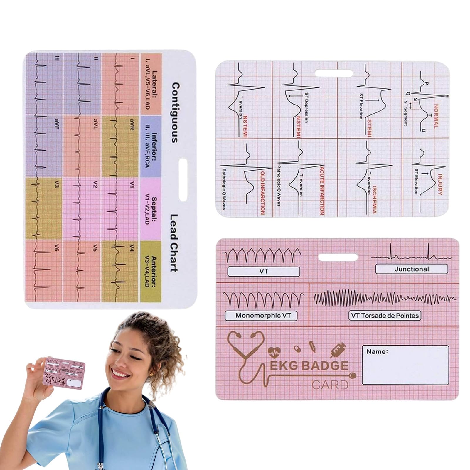 EKG - Libro di interpretazione ECG, cartellino tascabile, set da 3 pezzi, per clinica, telemetria, lavoro di emergenza