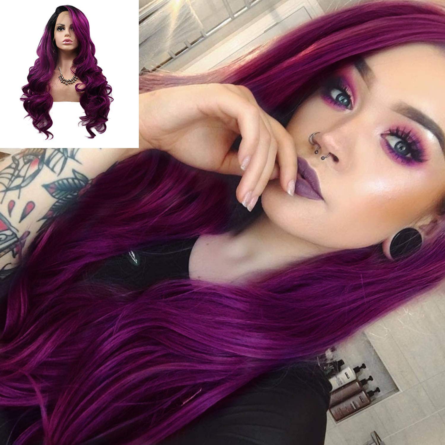 Karissa Hair Purple Lace Front Wigs for Women Body Wave Long 
