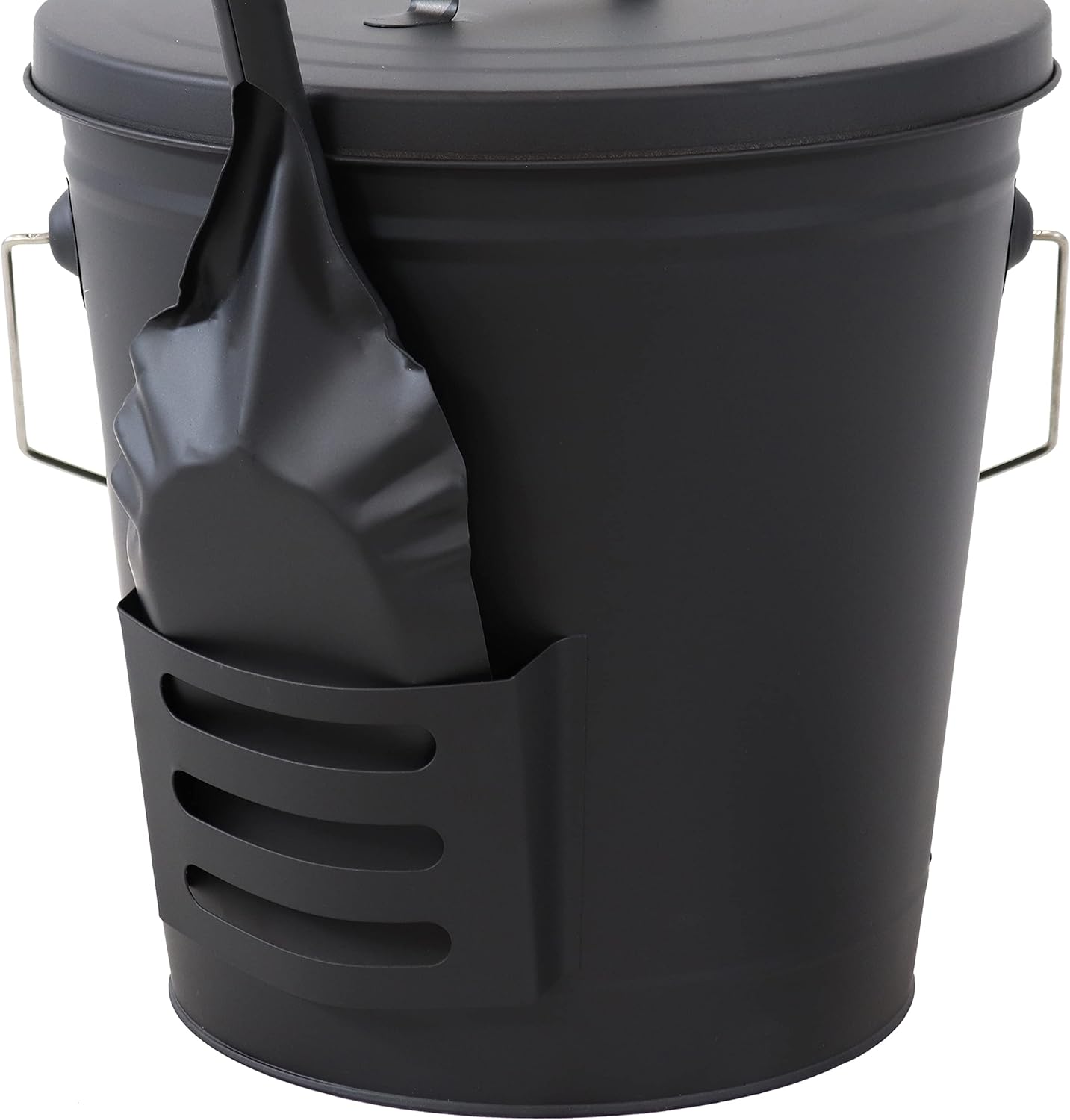 Sunnydaze 5‑Gallon Ash Bucket with Lid, Shovel & Brush – Metal Ash Can & Cleanup Accessories for Fireplace Hearth, Fire Pit, or Grill