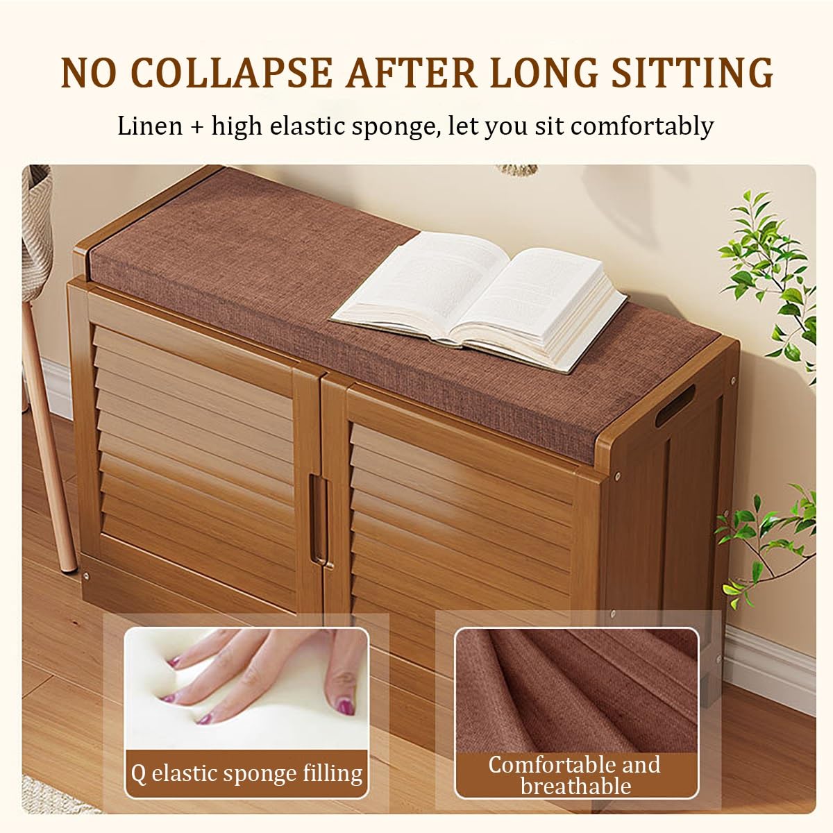 Zapatero otomano de almacenamiento con cojín de 2 niveles para entrada, sala de estar, dormitorio, elegante solución de almacenamiento de zapatos con compartimento oculto