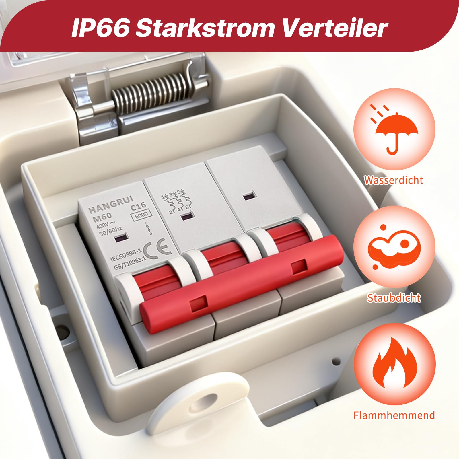 CEE Adapter 32A auf 16A, CEE Stecker Starkstromkabel Verlängerungskabel 220V-380V, IP44-66 Starkstrom Verteiler mit RCD Leitungsschutzschalter, 5 Pin Steckdose für Werkstatt, Baustelle