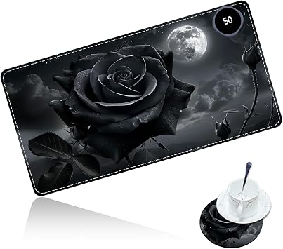 23.6" x 14" Heated Desk Mat, 3 Speed Warm Gaming Mouse Pad, Gray Roses
