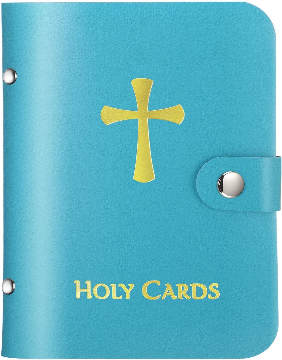 Holy Card Holder Case Faux Leather, up to 40 Prayer Cards with Snap Closure, Portable for Travel, Ideal Religious Gift for Adults, Unisex (Black)