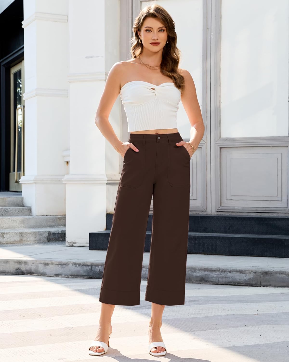 GRAPENT Capri Jeans for Women High Waisted Wide Leg Trendy Strechy Loose Straight Cropped Denim Jeans Pants with Pockets - Image 6