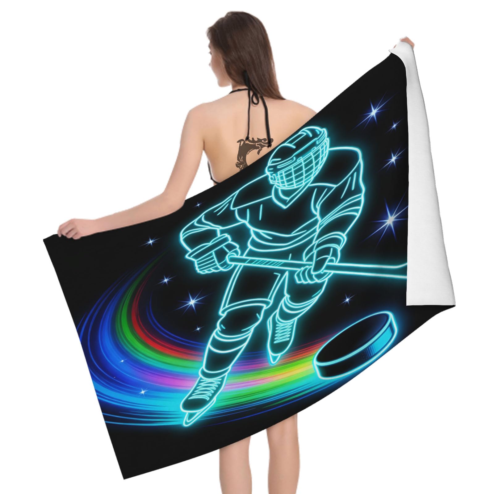 Leichong 3D Puck Sports Beach Towel Large Microfiber Soft Quick Dry for Adults, Multi Colour Bath Towel Lightweight Soft Absorbent for Travel Swimming Pool Sports, 180 x 90 cm