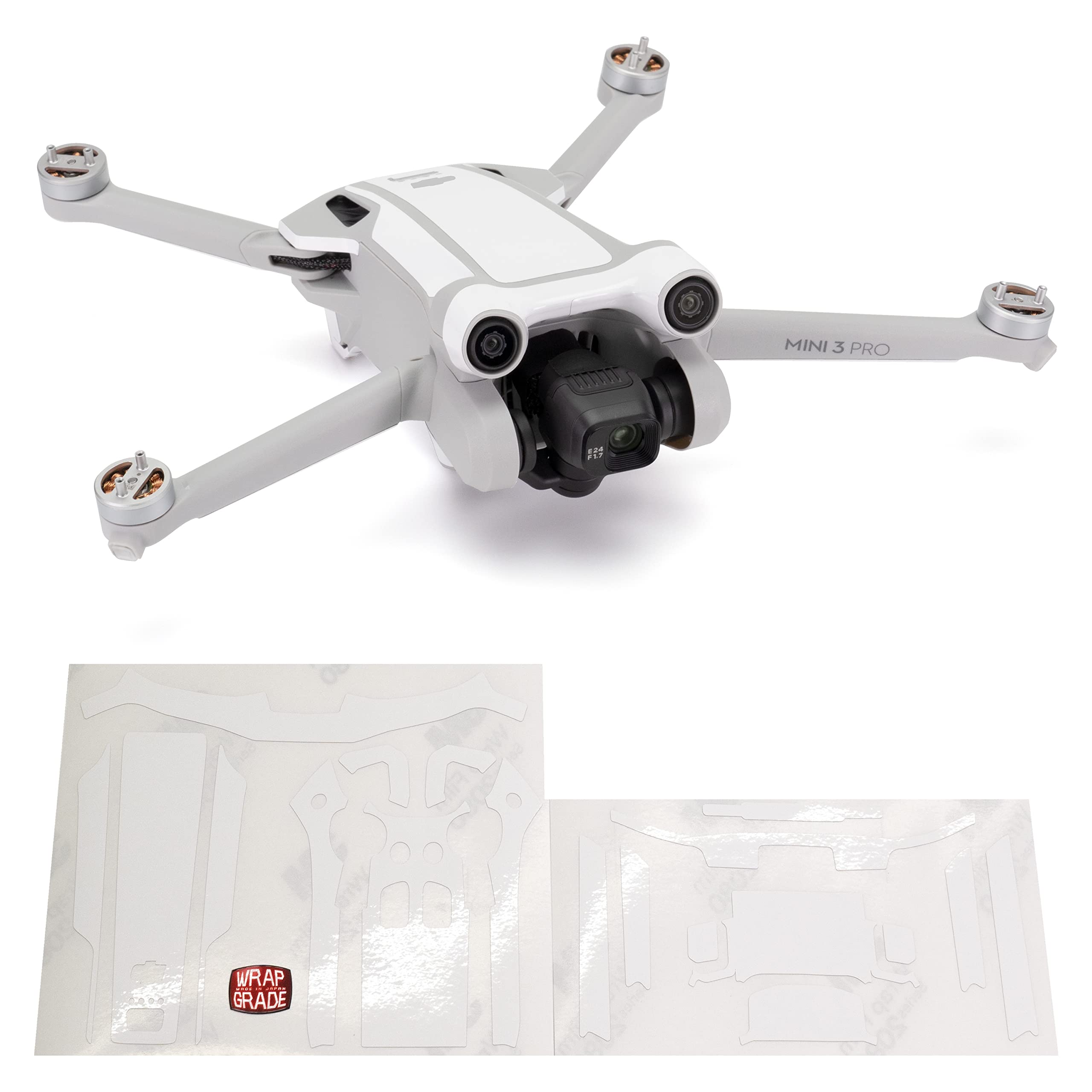 WRAPGRADE Skin Stickers compatible with DJI Mini 3 Pro | Accent Color (RACING WHITE)