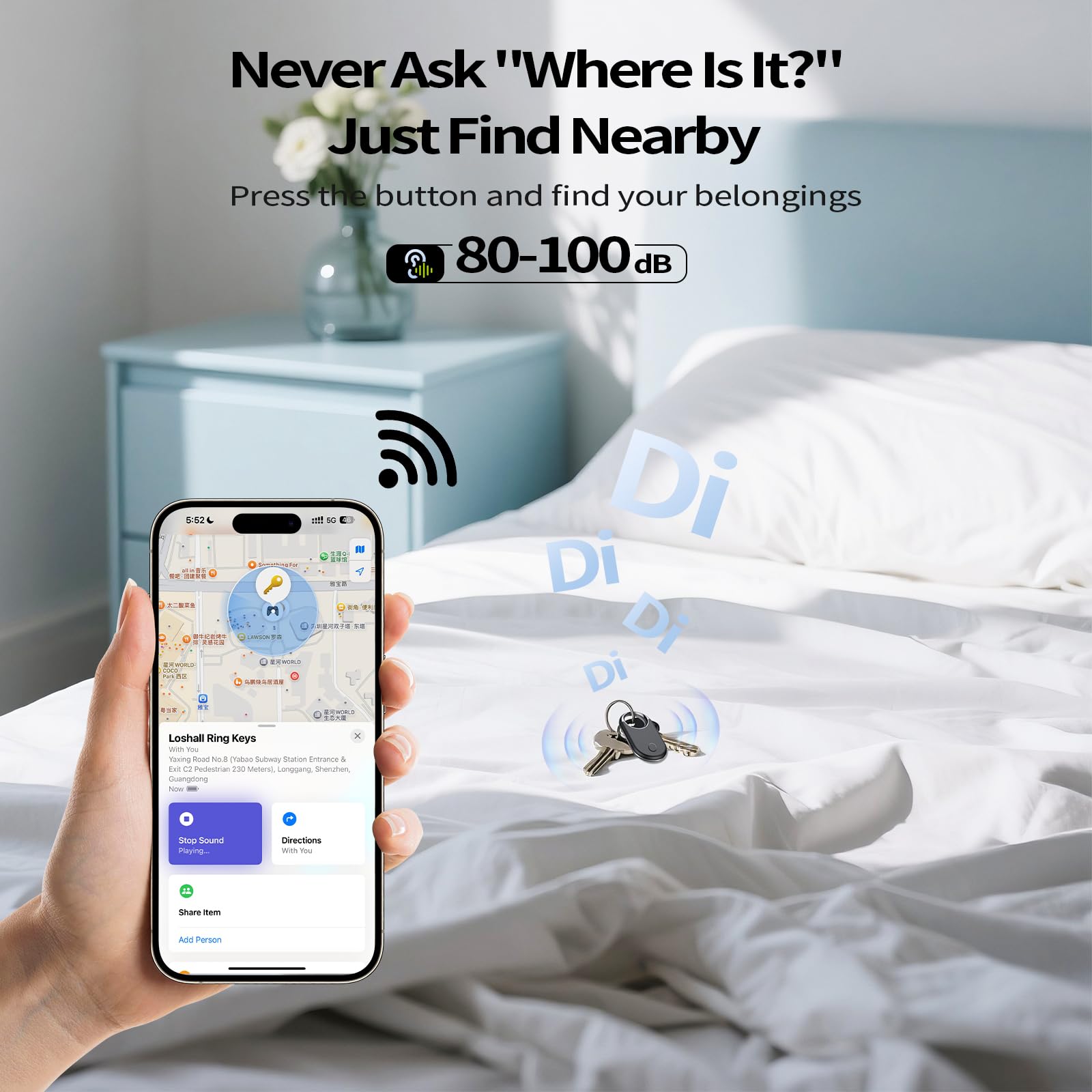 Air Tags Smart Tracker Finder 2 pezzi, Bluetooth Localizzatore Funziona con Apple Dov'è App (solo iOS, NON per Android), Trova oggetti per Bagagli, Valigie, ZainiBorse, Tags Batteria Sostituibile.