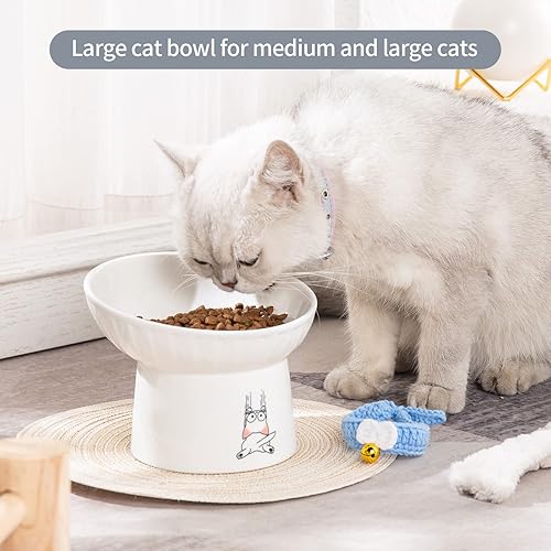 Miniatura 2 de OMAYKEY Cuencos elevados de cerámica extra anchos de 6.5 pulgadas, plato elevado de porcelana inclinada para gatos y agua, sin estrés, para gatos