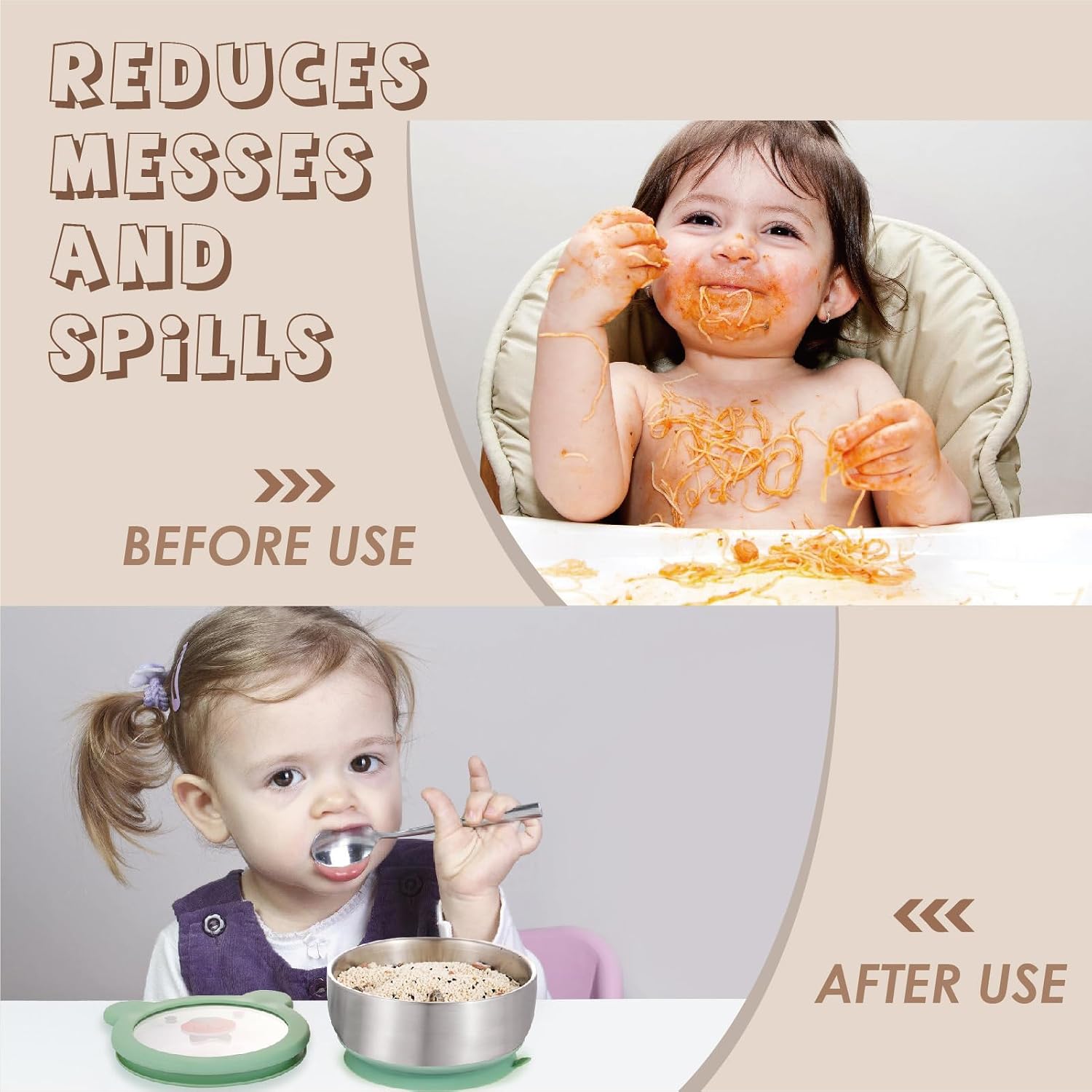 MR. CHOU Baby Bowls with Non-Slip Silicone Suction Cup, Insulated Double-Layer 18/8 Stainless Steel Toddler Bowls with BPA Free Airtight Lids, Food-Grade Silicone Safe for Kids (Green)