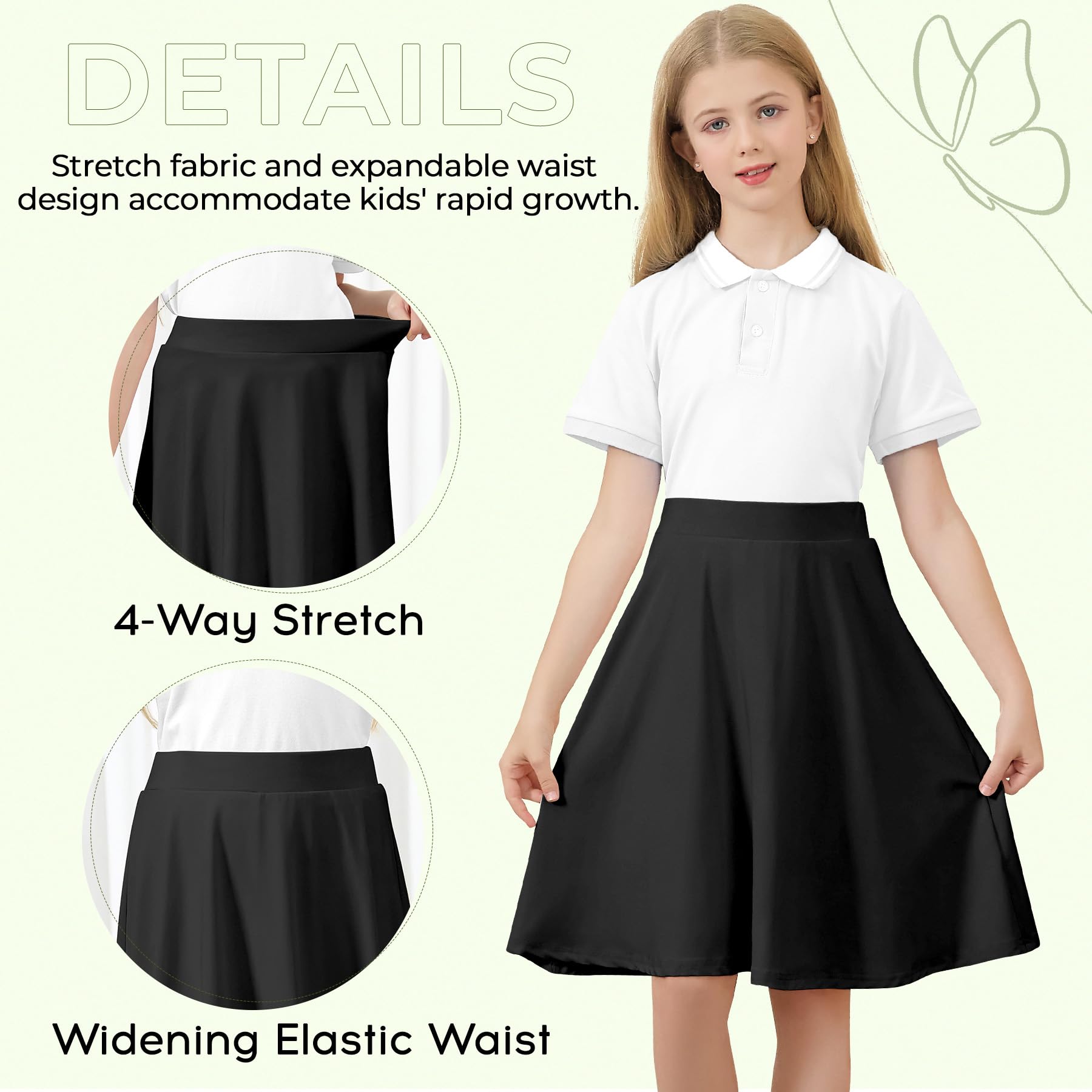 Zando Falda pantalón hasta la rodilla para niñas, falda acampanada con pantalones cortos, faldas uniformes para el regreso a clases, para jugar, talla 6-14