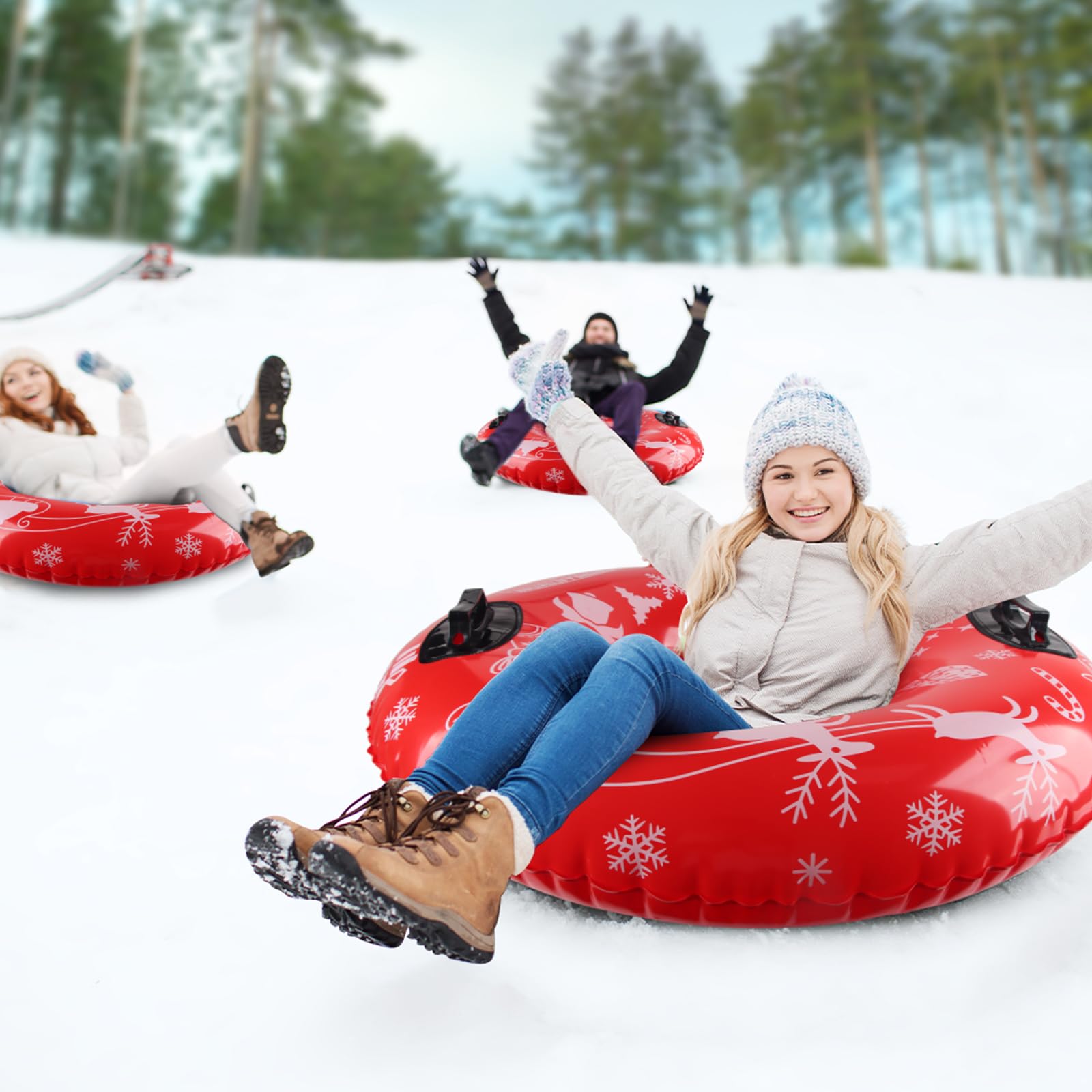 ZoneYan Tubo de Nieve Inflable, 88 cm Trineo Inflable de Nieve con Asas para Niños y Adultos, Trineo Nieve, Juguetes de Nieve para la Deportes de Invierno Al Aire Libre, Esquí, Patinaje