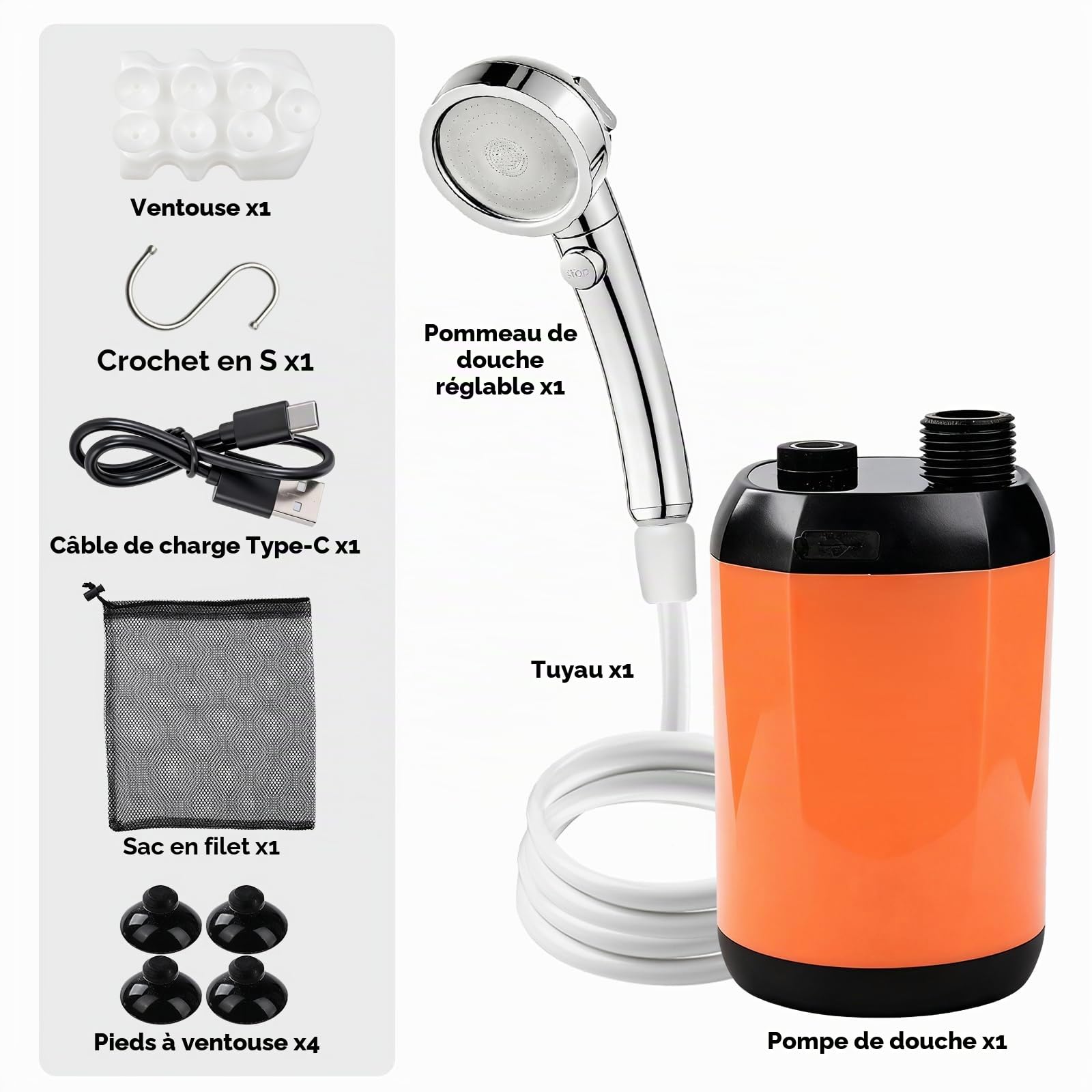 Nikou Kit Douche de Camping, Douche Portable avec Pompe, 6000mAh Chauffe Eau Mobile avec Écran Intelligent, Électrique Rechargeable, Pommeau Réglable et Tuyau, pour Extérieure, Camping, Randonnée