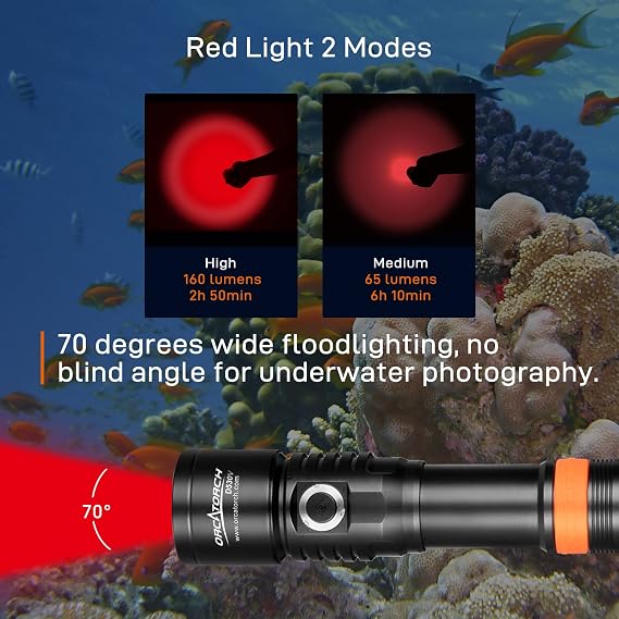 ORCATORCH D530V Red LED Dive Light 120 Degrees D530V UV Diving Video Light 120 Degrees Bundle