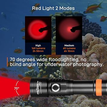 ORCATORCH D530V Red LED Dive Light 120 Degrees D530V UV Diving Video Light 120 Degrees Bundle
