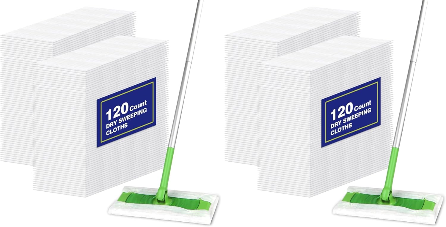 Orighty Dry Sweeping Cloths, Mop Pads Refills Compatible with Swiffer Sweeper, 120 Count Disposable Duster Refills for Floor Mopping and Cleaning (Pack of 2)