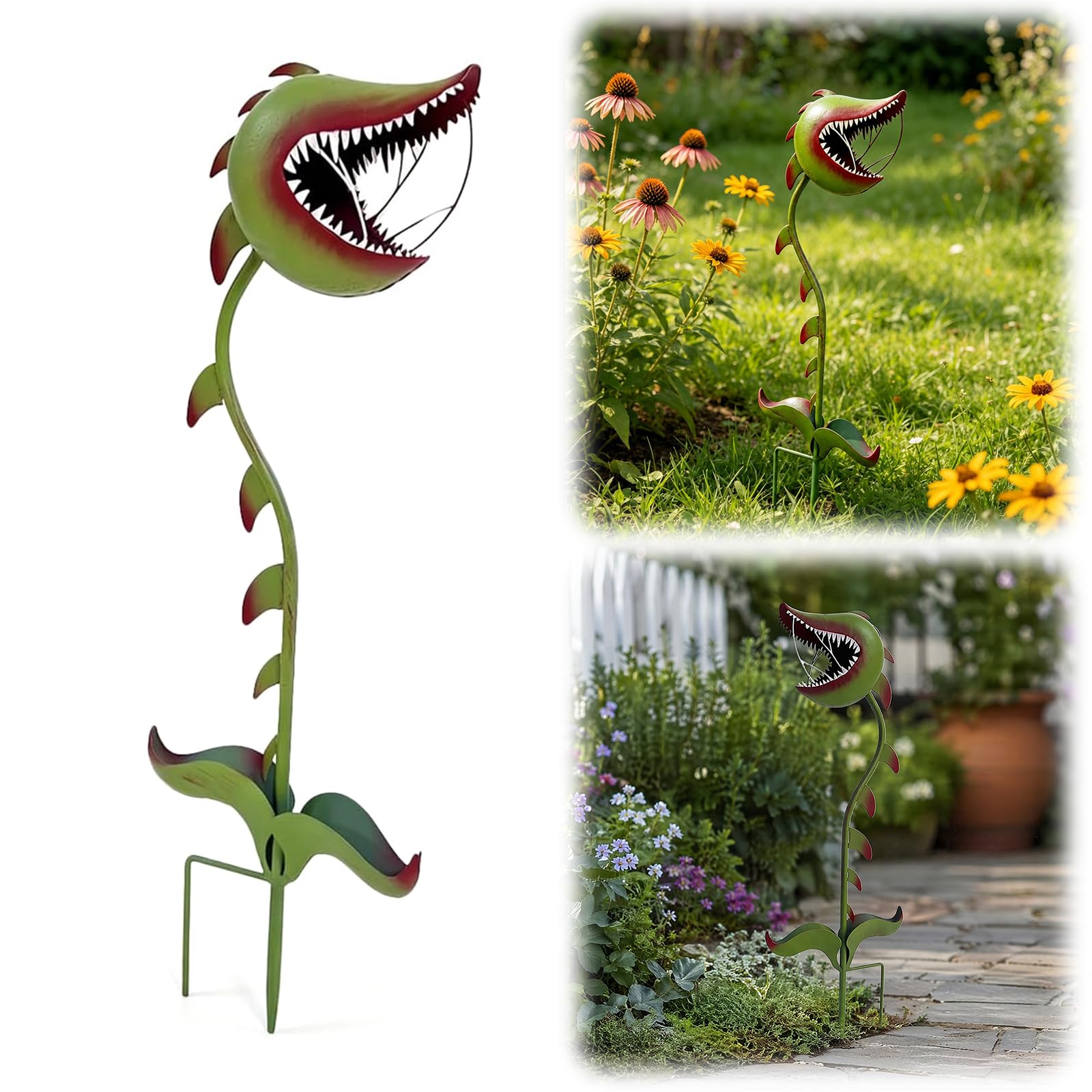 Whimsical Carnivorous Plant Metal Garden Stake, Venus Flytrap Mon-Ster Plant Sculpture, Large Sculpture Yard Art Weatherproof Garden Ornaments for Patio Lawn Yard Outdoor Decor