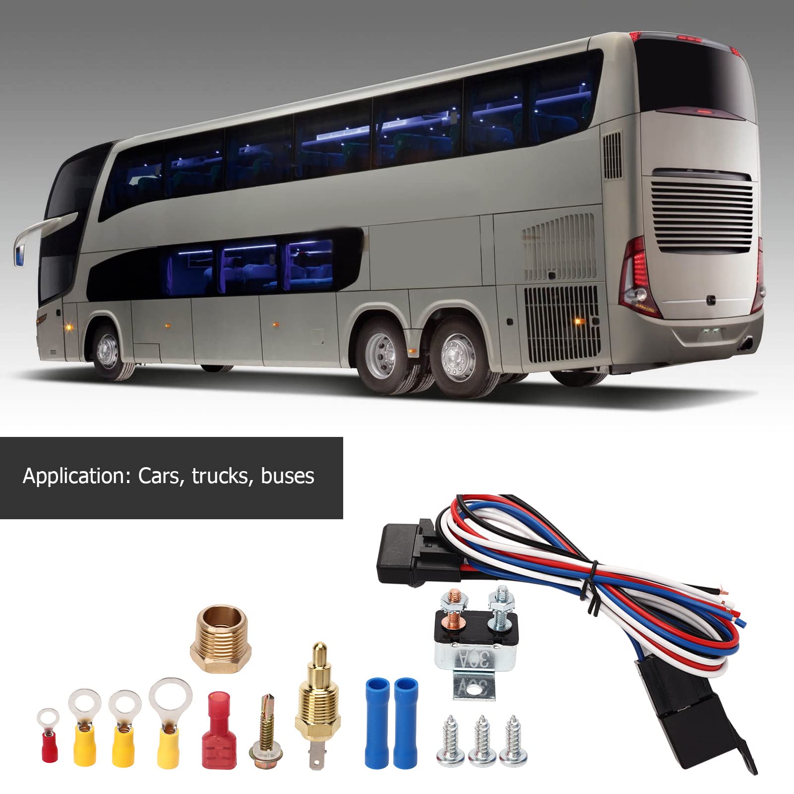 12V Kit Cavi Relè Termostato Ventola Radiatore Elettrico, Kit Relè Ventola Raffreddamento con Termostato Regolabile