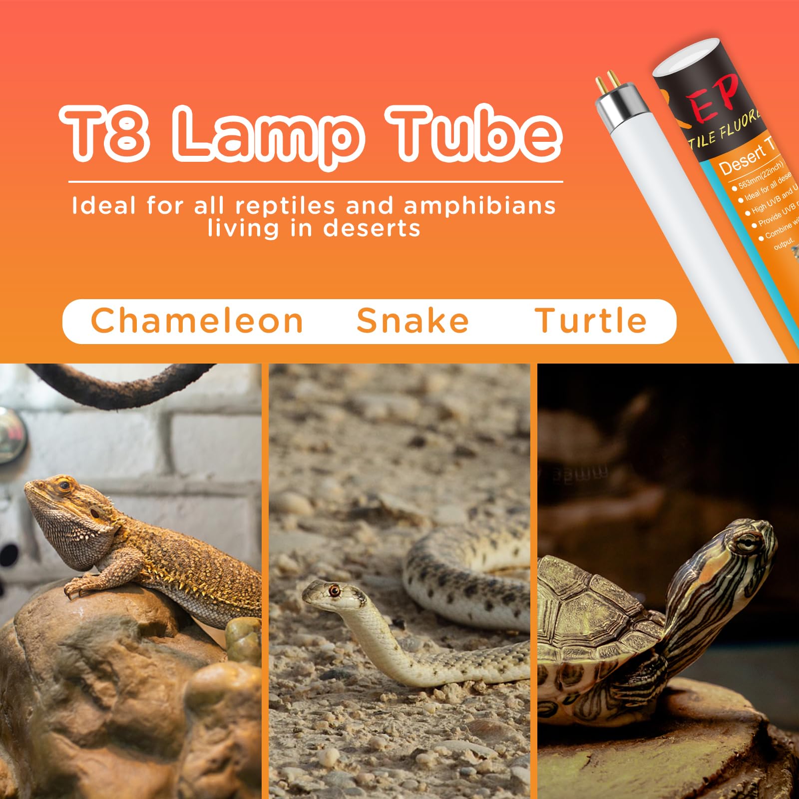 T8 UVB Reptile Light 15W 10.0-2 Pack,UVA UVB Light Bulb for Reptiles,Reptile UVB Lamp Tube for Bearded Dragon - image 6