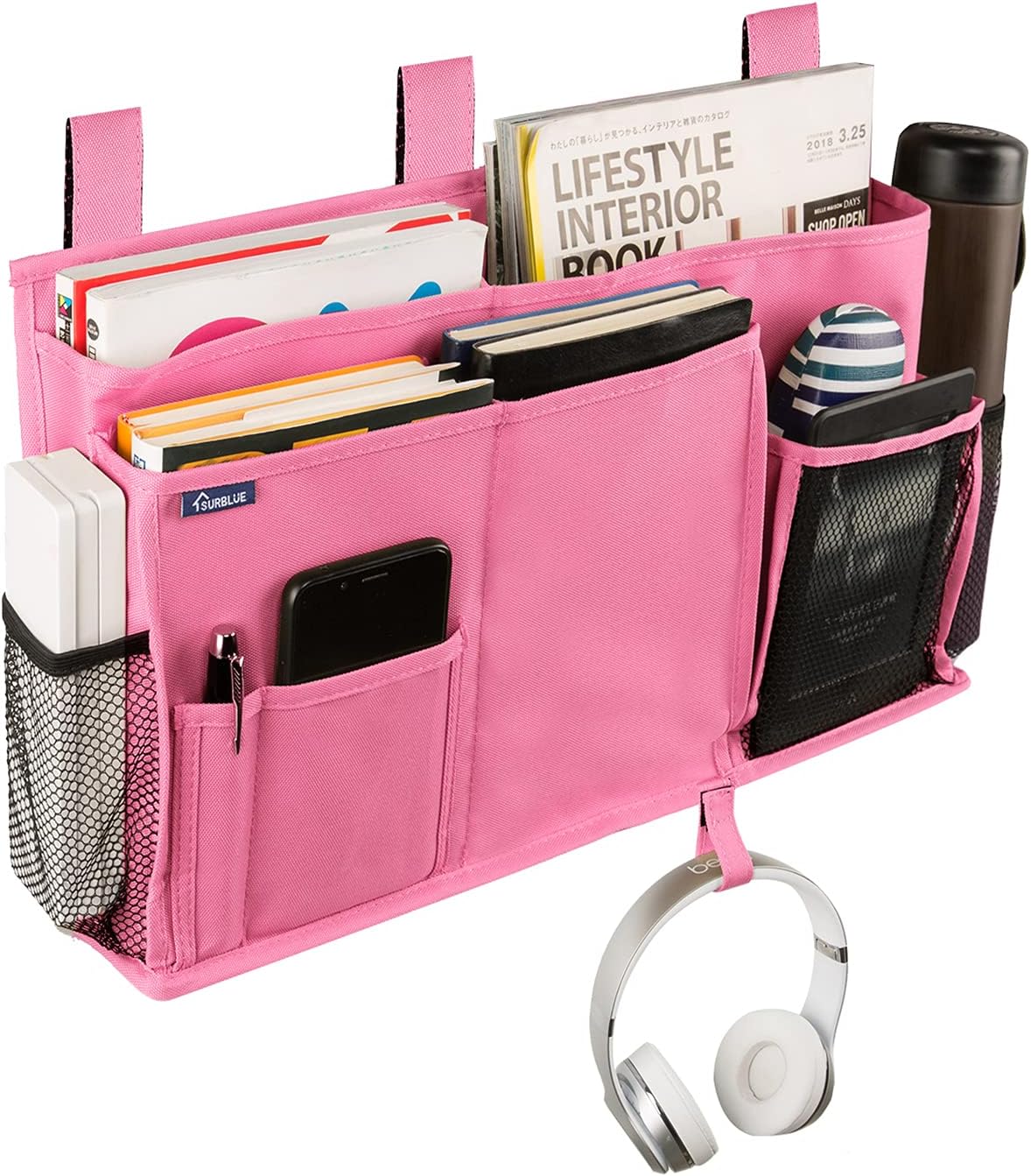 Surblue Caddy Hanging Organizer Bedside Storage Bag for Bunk and Hospital Beds Pink, L, Large - Image 3