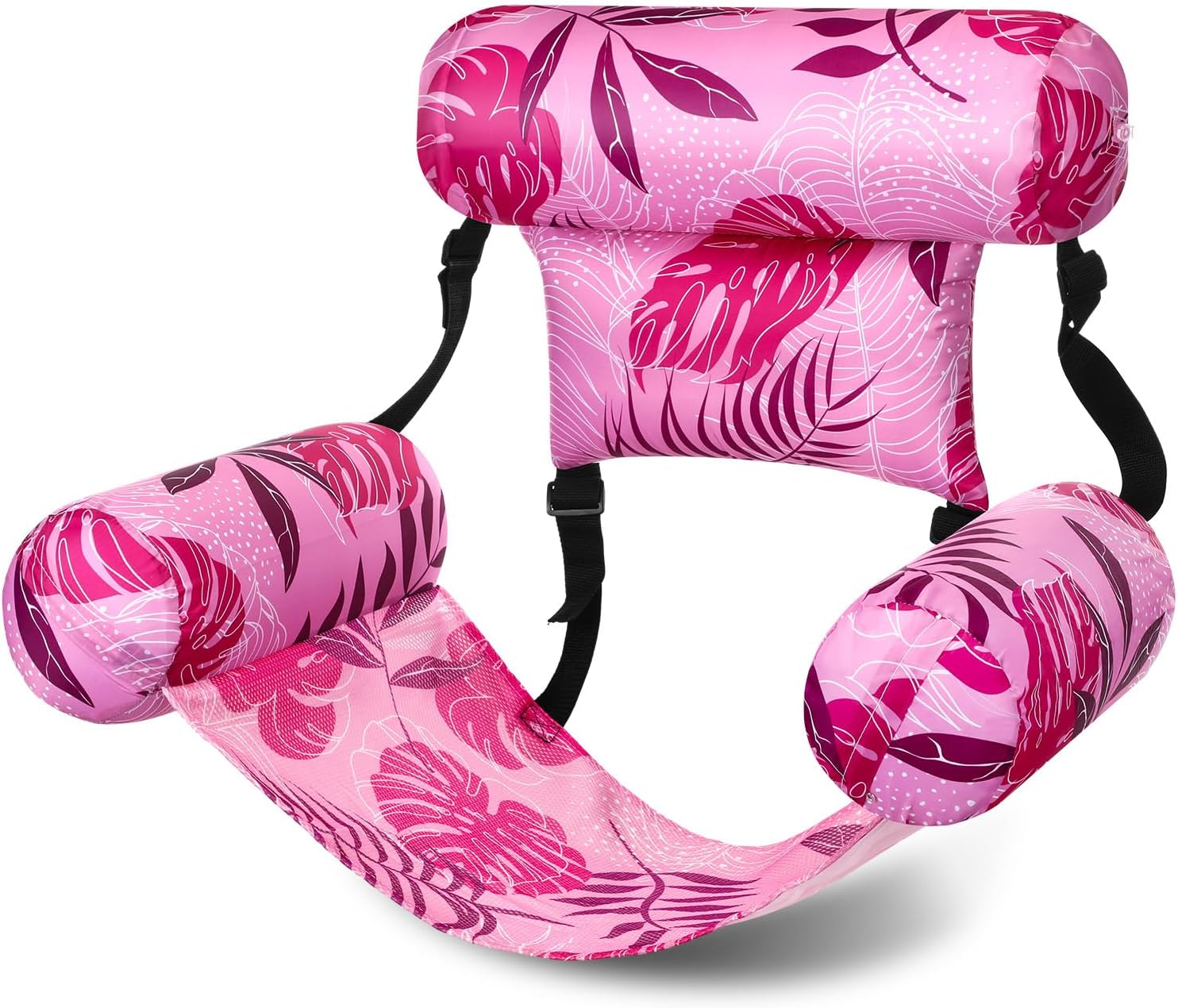 Pool Floats Chairs Adult Inflatable Pool Lounge Chairs Adjustable Hammock Water Floating Chair Tropical Plants Pattern Swimming Pool Float for Pool Party Summer Water Fun Pink