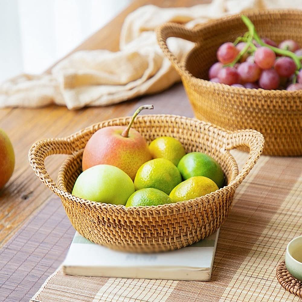 KDEKIFN Panier de Rangement tissé en rotin, Panier de Rangement pour collations et Fruits secs, Plateau de Rangement pour Fruits ménagers