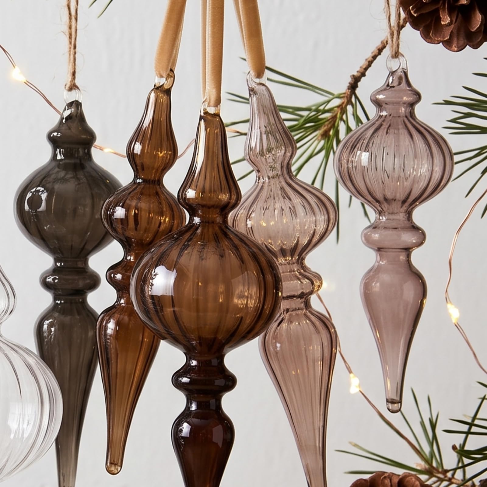 12 Stück Vintage-Glas-Endstücke, Weihnachtsschmuck, Braun-Mix