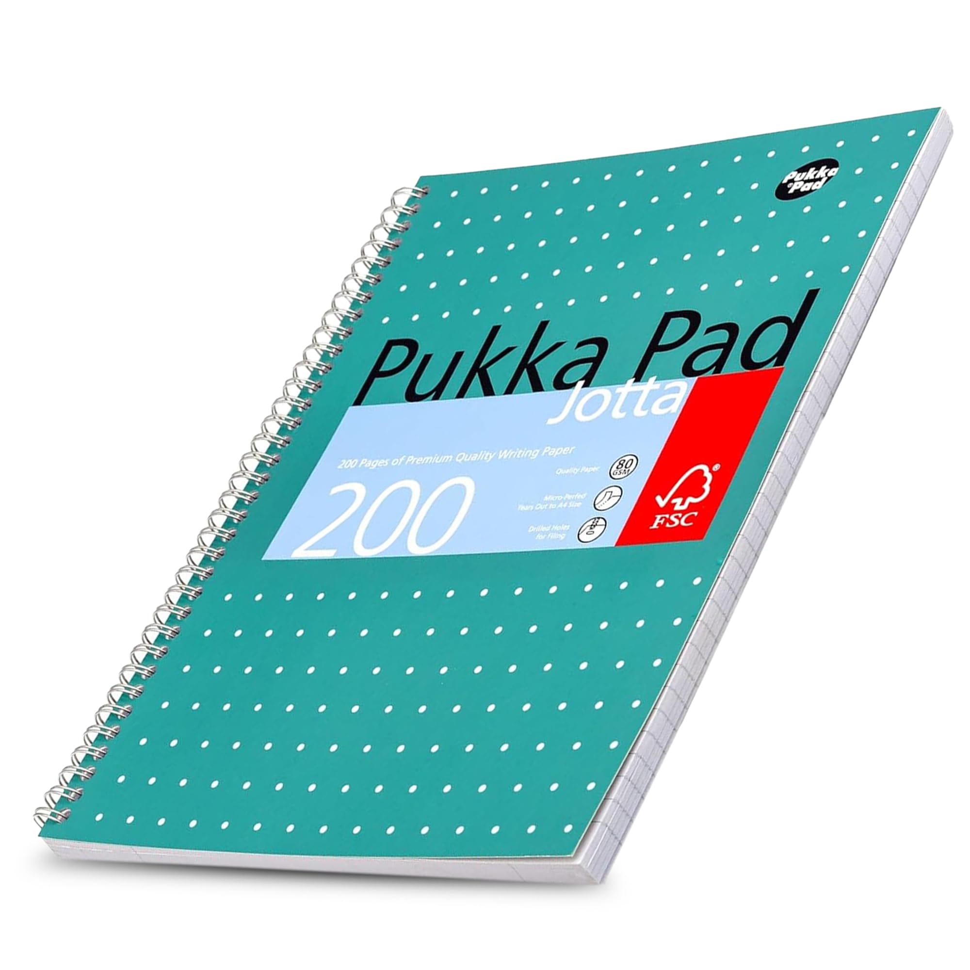 Pukka Pad A4+ Metallic Jotta Notebook 22.5x29.6 cm Wirebound, 80 GSM Paper, 200 Pages, 8mm Lined with 4-Hole Punch Margins, Perforated Edges Notebook for School & Office (Green) (Pack of 1)