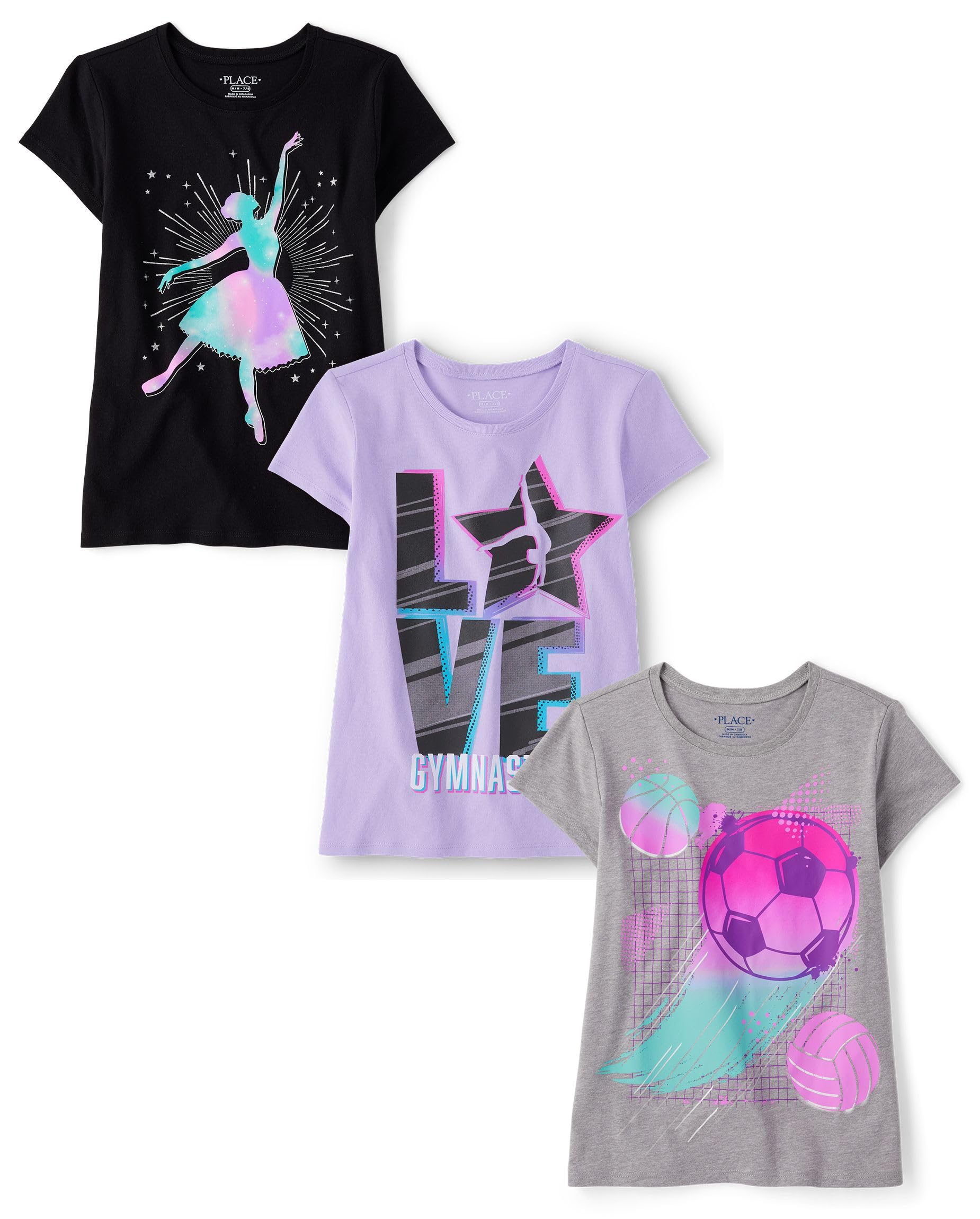 The Children's Place 3-Pack Graphic T-Shirts for Girls' Sports and Casual Wear