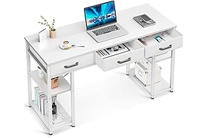 ODK Modern Home Office Small Computer Desk with Drawers and Shelves