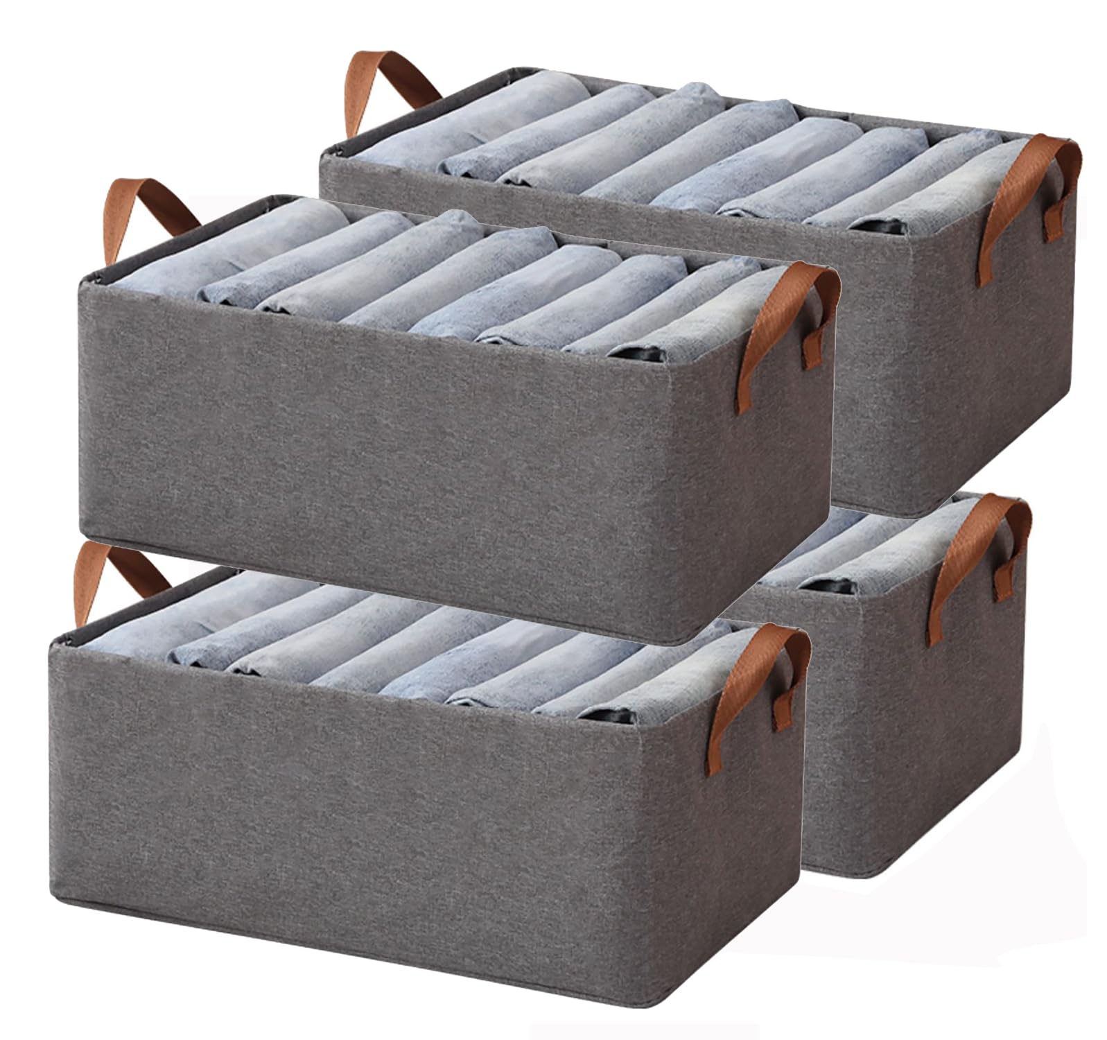 House of Quirk 4pcs Store Wardrobe Organizer For Clothes With Metal Fram Foldable Storage Box, Clothing Storage Boxes For Pants, Shirt, Sweaters, Jeans, Socks (Dark Grey)