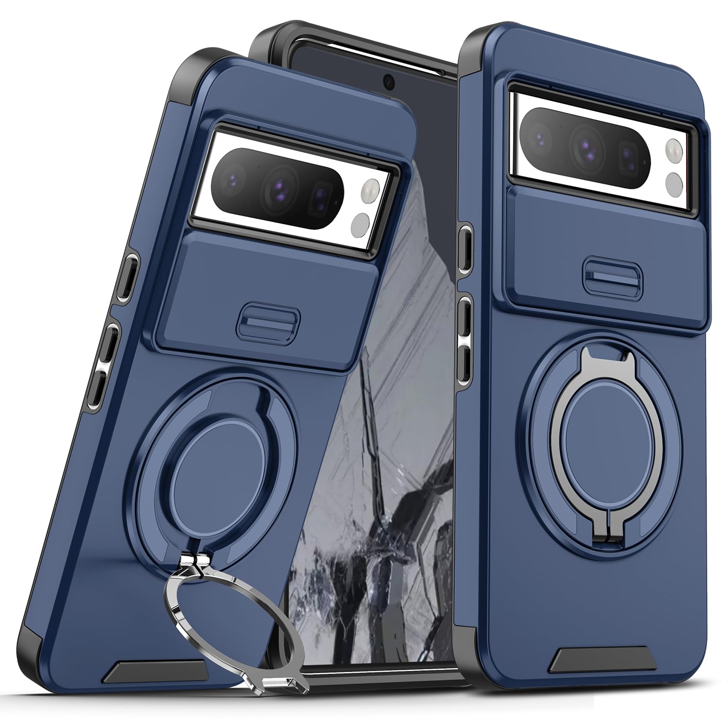 Coque Google Pixel 8 Pro avec support rigide anti-rayure et bleu - 8