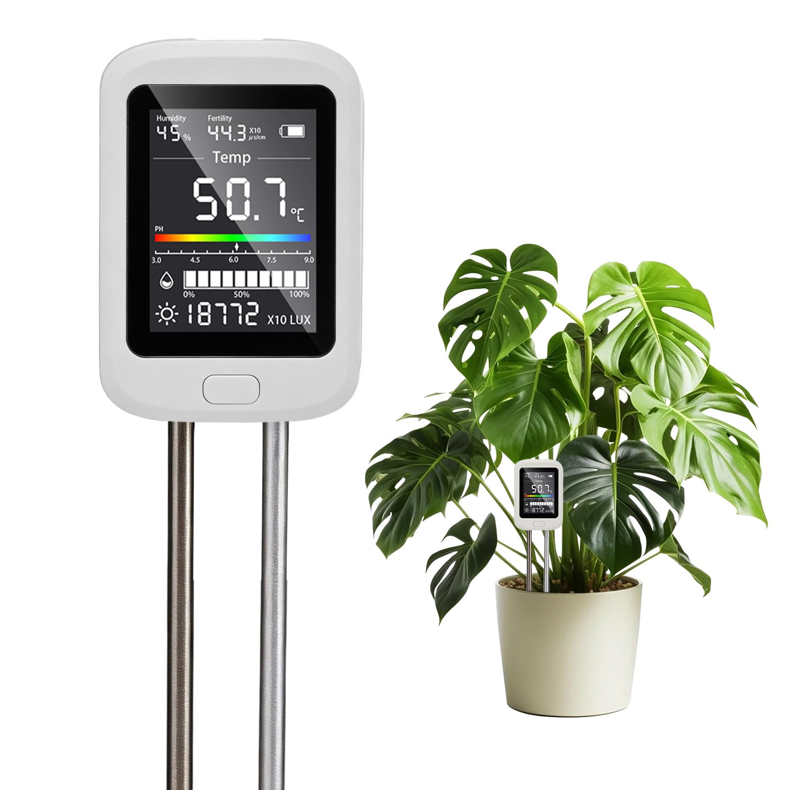 6-en-1 mesureur de sol avec Type-C, mesureur d’humidité pour plantes, capteur d’humidité du sol, mesureur de pH du sol, hygromètre pour plantes et testeur de sol pour pelouse, jardin et plantes en pot