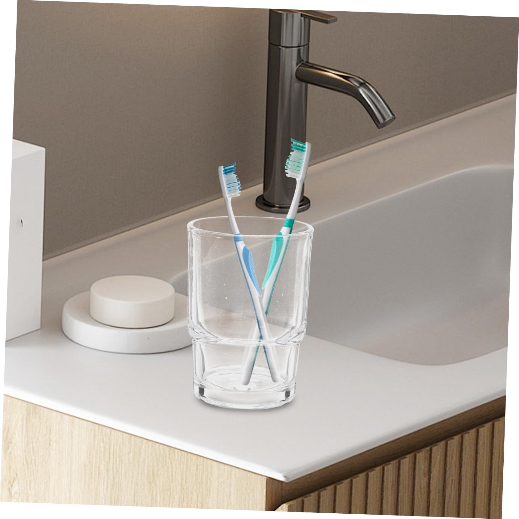 ARTIBETTER Portaspazzolino da Denti in Vetro 2 Pezzi per Bagno, Bicchiere Trasparente Resistente e Versatile, Stile Semplice ed Elegante, Sul Lavandino