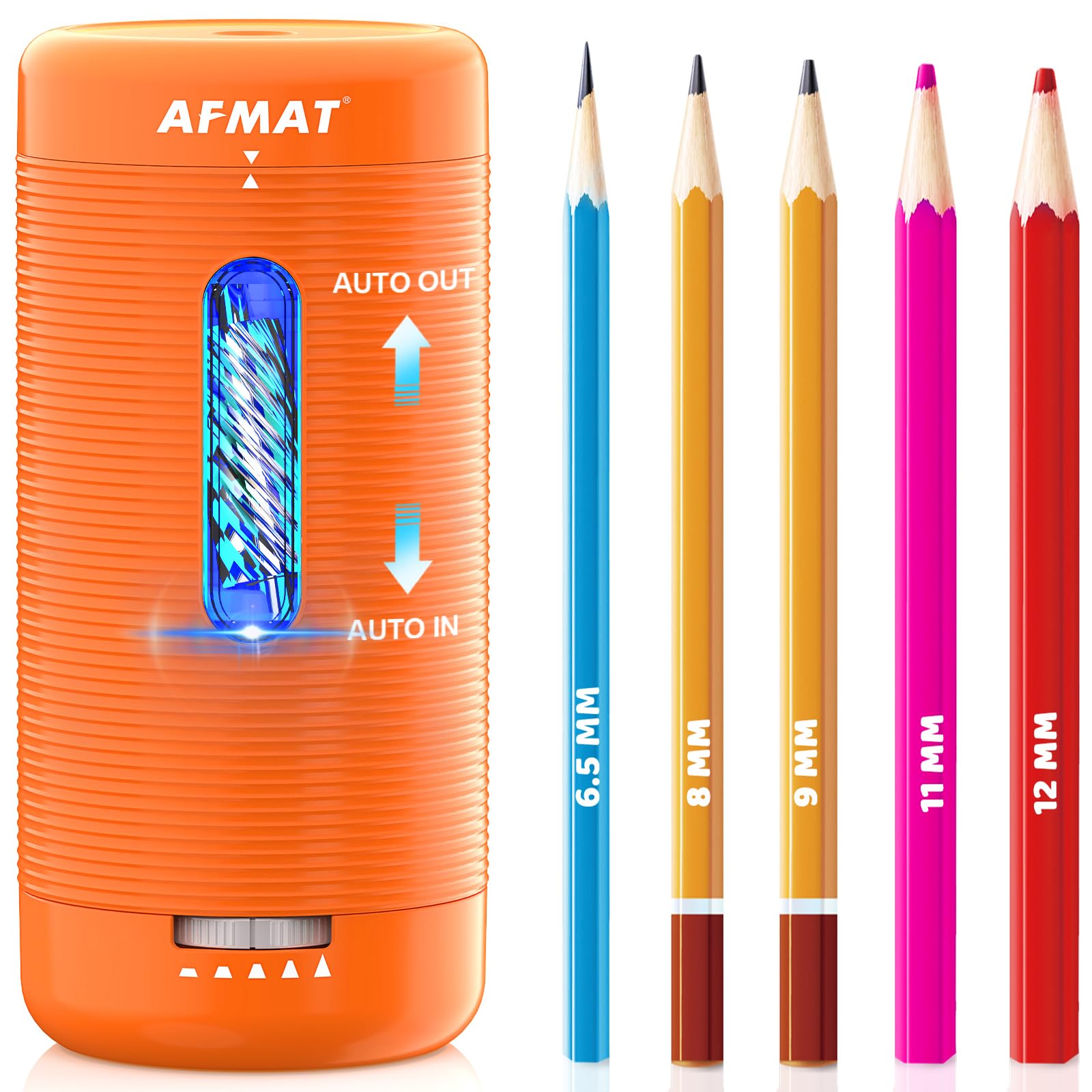 AFMAT Elektrischer Bleistiftspitzer, vollautomatischer Bleistiftspitzer, automatisches Ein- und Ausschalten, wiederaufladbarer freihändiger Spitzer für Jumbo- und Buntstifte (6,5–12 mm), tragbar für