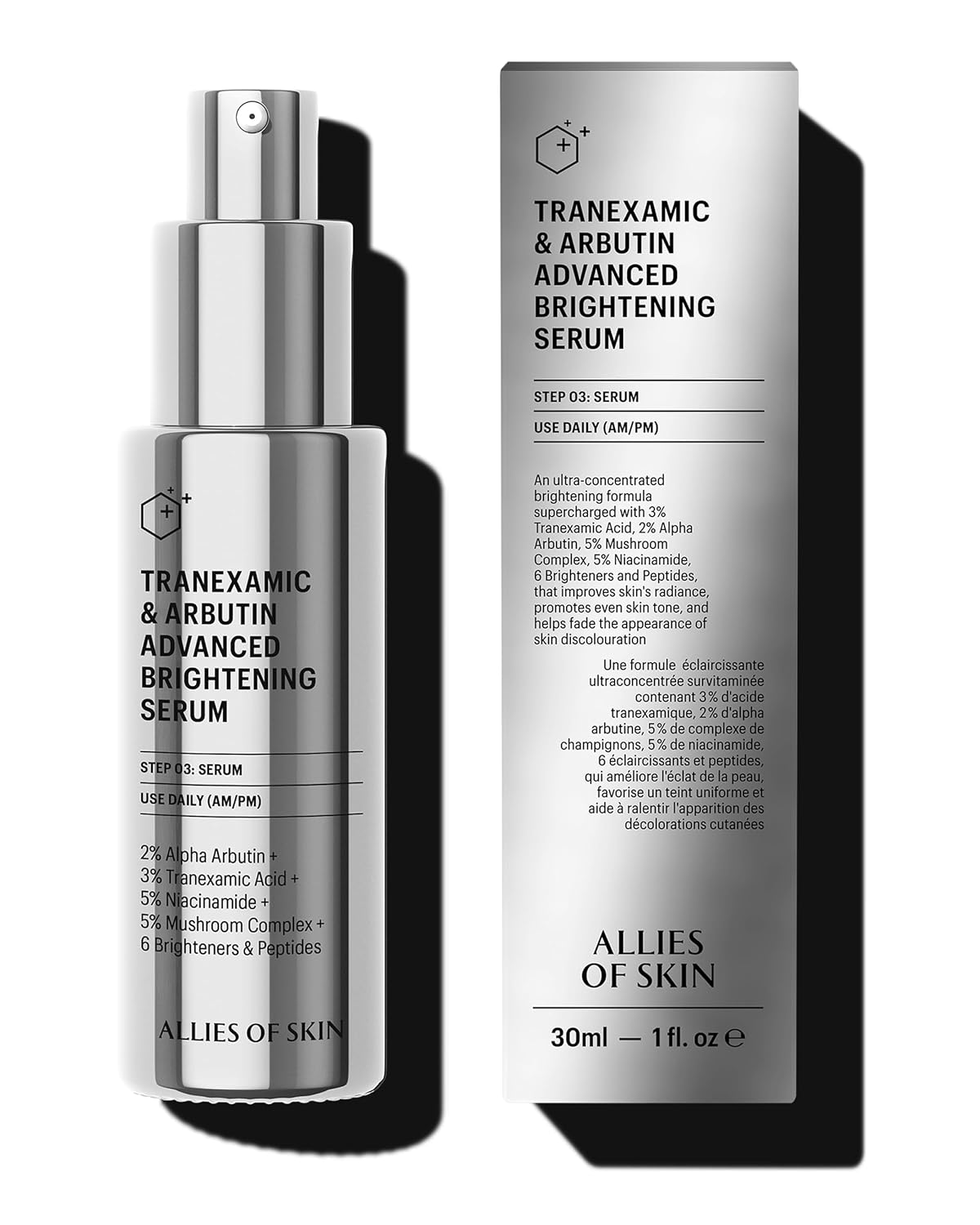 Allies of Skin Tranexamic & Arbutin Advanced Brightening Serum | Lightweight Daily Serum with Peptides | 3% Tranexamic Acid, Helps Revive Tired Complexions | 1.6 fl oz